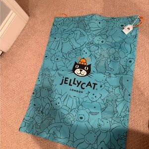 Large Jellycat Teal Cat Toy Bag with Orange Accents